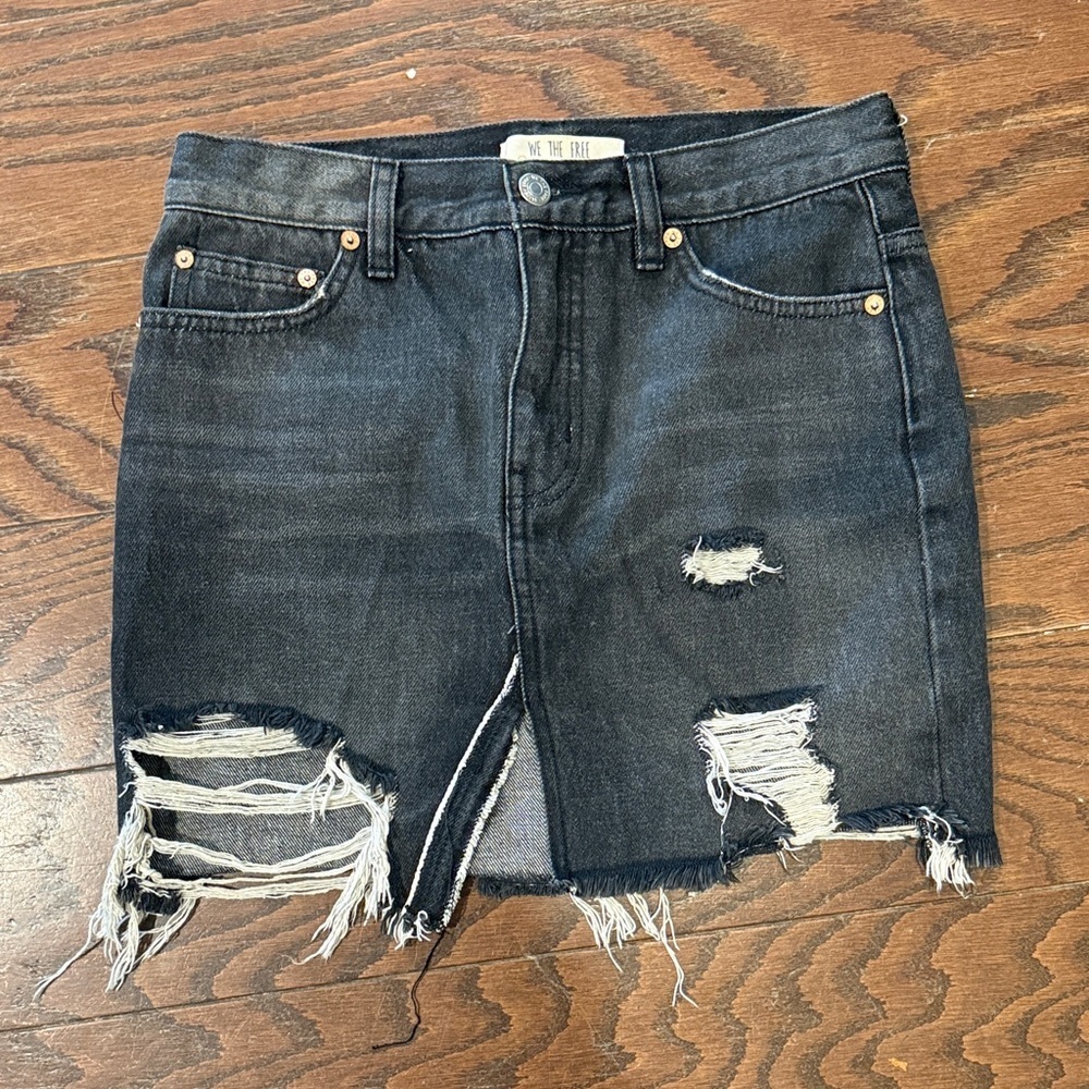 We the Free black denim distressed mini skirt, size 24 - Picture 3 of 8